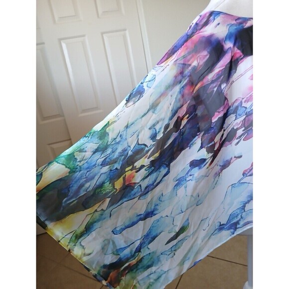 Frank Lyman Womens Blouse Top Sheer Asymmetric Multicolor Size 10 Chiffon Artsy - Picture 5 of 7